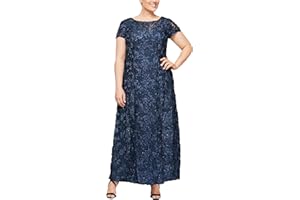 Alex Evenings Sukienka na specjalną okazję damski Plus-Size Long A-line Rosette Dress With Short Sleeves