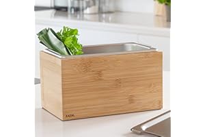 KAZAI. Cubo de Basura Orgánica de Diseño -Holma- | 4.5L, Apto para Lavavajillas y Fabricado de Madera Real | Papelera de Cocina para Residuos Orgánicos | Bambú