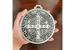 BONITTER ZKMAGIC Medalla de cruz extragrande de 5 pulgadas con acabado de latón clásico para pared o computadora/medalla de San Benito (plata)