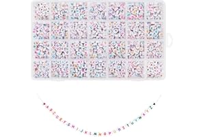 Handi Stitch (Confezione da 1620) Perline con Lettere dell’Alfabeto dalla A alla Z in Plastica Bianca con Scatola - Perline Colorate Lettere Rotonde da 7 mm e Filo di Cristallo - Gioielli Fai da Te