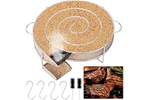 XLZJYIJ Kaltrauchgenerator aus Edelstahl, Rund Rauchgenerator mit 4 Fleischhaken + 2 Reinigungsbürste, Kaltrauchgenerator Räucherschnecke, Rund Edelstahl Kaltraucherzeuger für Smoker und Räucheröfen