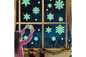 DAWUMIN Fensterbilder Weihnachten,124 Stück Weihnachtsdeko Fenstersticker, Fluoreszierend Selbstklebend Schneeflocken Weihnachtsdeko, Weinachts Fenster Deko, Fensteraufkleber für Schaufenster, Glasfronten