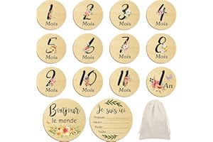Halinuia Cartes étapes bébé en bois en FRANÇAIS,Carte Etape Bébé Bois,26 moments de la Naissance à 1 an,Cartes de Bébé Milestone pour Futurs Parents Baby Shower