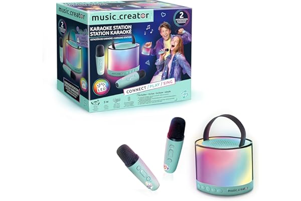 Canal Toys – Music Creator - Station Karaoké Bluetooth Portable – 2 Micros sans Fil, Effets Vocaux & Lumières LED – Enceinte Karaoke Enfant – 4 Effets de Voix - Cadeau Anniversaire - INF 044