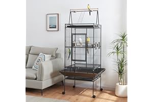 Panana Large Bird Cages Parrot Cage Wide Flight Metal Animal Cage for Budgie Parakeet Conure With Rolling Stand Wheels (Black, 81L x 87W x173H)