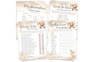 HOMANGA Baby Shower Games, 4 Fun Games for 25 Guests, Who Knows Mommy Best, Guess Who Mommy or Daddy, Word Scramble, Gender Neutral Bear Design Baby Shower Decorations for Boy or Girl