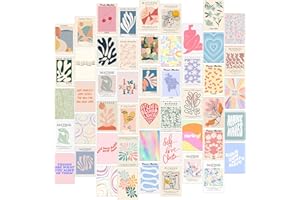 FARDES Preppy Aesthetic Room Decor for Teen Girls and Women, 50pcs Danish Pastel Wall Posters for Bedroom, Wall Collage Kit Aesthetic Pictures, Abstract Wall Art for Wall Decor