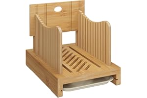VRICCC Bamboo Bread Slicer - Adjustable Width Guides. Sturdy Wooden Cutting Board. Easy Slicing for Homemade Bread, Bagels & More