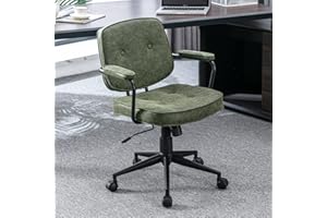 WAHSON OFFICE CHAIRS Wahson Retro domowe krzesło biurowe, skóra PU, krzesło biurkowe, obrotowe krzesło komputerowe z podłokietnikiem, krzesło do pracy z regulacją wysokości, do domu, biura, gabinetu, toaletki, zielone