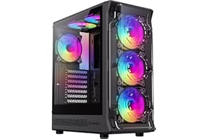 ‎GAMEMAX GAMEMAX Starlight 2 Black Mid Tower ATX obudowa PC, panel boczny ze szkła hartowanego z drzwiami przesuwnymi, 6 x 120 mm fabrycznie zainstalowany wentylator ARGB, Aura Sync, ATX Mid-Tower PC Case do