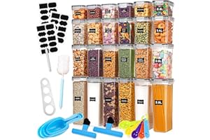 JOTOL Zestaw pojemników na zapasy, hermetyczne, 24 sztuki, hermetyczne pojemniki do przechowywania żywności z pokrywkami, do suchej żywności, w 4 rozmiarach, bez BPA, do przechowywania makaronu,