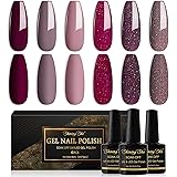 Shining She Smalto Semipermanente,6 Colori Glitter Rosso Scuro Viola Scuro Marrone Smalto Semipermanente Unghie,Serie Dark Sm
