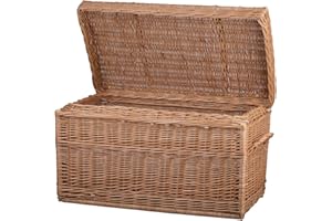 E-WICKER24 ALLES AUS WEIDE e-wicker24 Baule in Vimini Cassapanca Vintage Fatto a Mano Cesta Vimini con Coperchio Scatola Rettangolare Cesta Baule da Interno Giochi Contenitore Cassapanca Vimini (naturale)