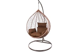 Kideo Complete Set – Large Hanging Chair with Frame and Cushions, XXL Size, Indoor and Outdoor, Poly Rattan