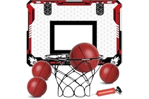 KIZJORYA Panier de Basket Intérieur Enfant: Mini Panier Pliable sur Porte, 4 Balles, Jouet Sportif, Cadeau d'anniversaire pour Garçons, Filles, Ados, Adultes (3+)