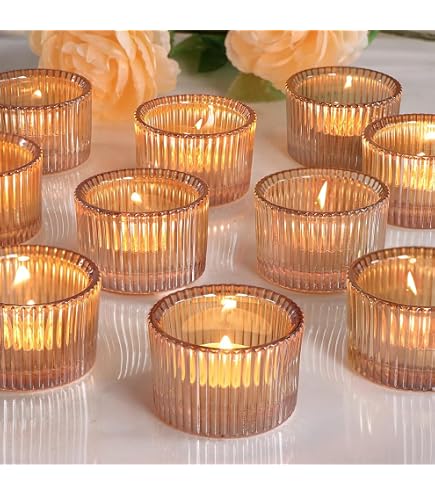 Lot De 12 Photophores Roses Vintage En Verre – Porte-Bougies Chauffe-Plat Pour Mariage, Fête, Décoration Table Romantique