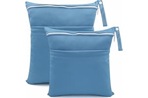 CHEESANHERR Nasstaschen Windeltasche, 2 Stück Wetbag Organiser Kindergarten, Stoffwindeln Wickeltasche Groß Nasssack Nassbeutel Naßtasche Wiederverwendbare wasserdichte für Baby (Blau)