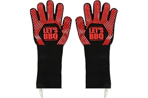 FUSION FOOD CARE Fusion Food BBQ Gloves – Fire Resistant Multipurpose Oven Gloves with Fingers, Heat Resistant Up to 1472°F / 800°C, Long Wrist Non-Slip Silicone Grip Kitchen Mitts for Grilling, Baking & Cooking