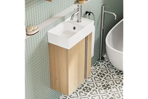 BRIDGE BENO Mueble de Baño 40 cm con Lavabo – Mueble Pequeño y Funcional, Ahorra Espacio con Almacenamiento, Aseo de Invitados, Golden Sand