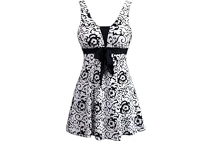 Wantdo Women's Plus Size Swimwear One Piece Tummy Control Swimdress Modest Skirted Swimsuit