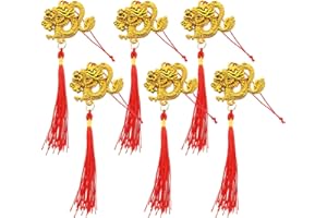 Ciieeo 6pcs Chinese Dragon New Year Lucky Pendant Feng Shui 2024 New Year Tree Ornament Zodiac Dragon Good Fortune Tassel Spring Festival Car Hanging Decor