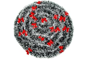 CCINEE Guirlande de Noël de verdure artificielle et décorative avec neige et 24 nœuds rouges pour décoration et fêtes 10 m