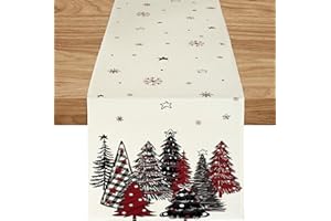 ZWJD Christmas Table Runner 40x240 cm Black- Red Modern Christmas Decorations With Christmas Trees and Snowflakes Xmas Table Runner, for Holidays, Dining Room Living kitchen Table Decorations