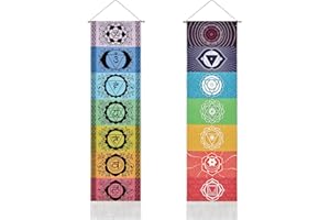 Yugarlibi Paquete de 2 tapices de chakra para colgar en la pared con borlas, tapiz de meditación y yoga, tapiz de pared de mandala para dormitorio, sala de estar, 130 x 32 cm