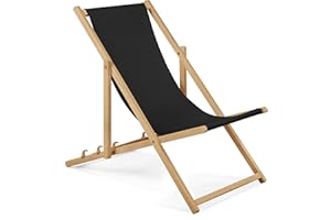 Unbekannt 2er Set Liegestuhl Farbe schwarz,Strandstuhl mit GRATIS Absicherndem Einstellungssystem,bis 100 kg,klappbar,Liege aus Buchenholz, Holzklappstuhl,Strandliege