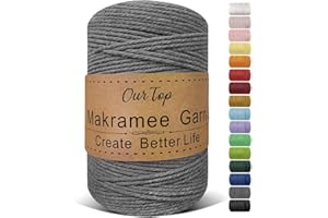 OurTop Premium Macrame Cord, 3mm x 300m Braided Macrame Rope Twisted Cord Yarn Macrame Yarn Thick Rope for Wall Hangings, Plant Hangers, DIY Crafts, Home Decorations, Gift Wrapping(Grey)