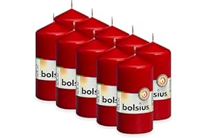 Bolsius Gładkie świece bryłowe - czerwone - zestaw 10 sztuk - dekoracyjne świece domowe - długość palenia 33 godzin - nieperfumowane - naturalny wzrost roślin - 12 x 6 cm