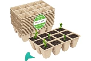 GROWNEER 12 Packungen Torftöpfe, Samen-Starter-Tabletts, 144 Zellen, biologisch abbaubare Sämlingtöpfe, Keimtabletts, Bio-Pflanzen-Starter-Set mit 15 Pflanzenetiketten