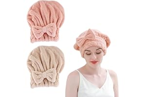 SUSSURRO 2pcs Microfiber Hair Drying Towels, Hair Drying Cap Hair Towel Wrap Absorbent Turban Hair Towel Cap, Rapid Drying Beach Bath Salon Cap Towel Turban for Wet Hair, Curly, Long&Thick Hair