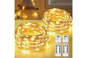 CHOIGN Lichterkette [2 Stück] 12 m 120 LEDs 8 Modi, Timer dimmbar mit Fernbedienung, IP65 wasserdicht, Kupferdraht, Fairy Lights Batterie, Warmweiß, für Innen / Außen, Schlafzimmer, Haus, Garten, Weihnachten