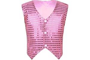 Agoky Kids Girls Boys Shiny Sequins Sleeveless Jacket Waistcoat Vest Jazz Hip Hop Ballet Dance Performance Costume