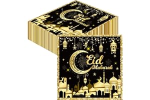 AFYHH Ramadan Decorations Eid Mubarak Napkins - 40Pcs Eid Mubarak Party Decorations 33x33cm Ramadan Table Decorations Disposable Paper Napkins Eid Mubarak Party Tableware Moon Napkins for Muslim Islamic