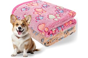 WLLHYF Lot de 2 couvertures en flanelle pour animal de compagnie – Couverture chaude et apaisante à motif de pattes pour chat, chien, chiot, chaton (58,4 x 40,6 cm) (rose + marron)