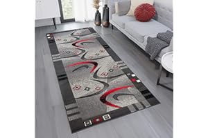 TAPISO Dream Läufer Flur Teppich Kurzflor Modern Brücke Grau Creme Rot Streifen Viereck Bumerang Muster Wohnzimmer ÖKOTEX 100 x 500 cm