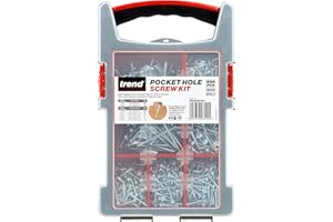 Trend Pocket Hole Screw Pack, 850-częściowy pakiet śrub zawierający wybór różnych długości śrub w wytrzymałej plastikowej walizce transportowej, PH/SCW/PK1