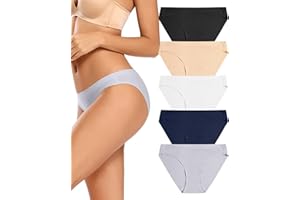 VOENXE Women Bikini Underwear,Seamless Breathable Ladies Panties,No Show Comfortable Invisible Knickers,Multipack No VPL Stretch Briefs Undies for Women 5-Pack