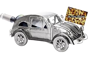BRUBAKER Porte-Bouteilles de Vin Oldtimer en Métal Voiture Nostalgique - 32 cm Décoration de Bouteilles de Vin - Objet Décoratif avec Carte de Vœux - Cadeau de Vin pour Femmes et Hommes