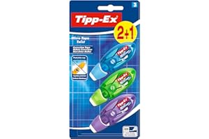 BIC Tipp-Ex Micro Tape Twist Rubans Correcteurs 8m x 5mm (Parfait pour l'école et au Bureau) - Couleurs Assorties, Blister de 2+1