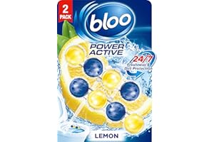 Bloo Power Active Toilet Rim Block Lemon, with Anti-Limescale, Cleaning Foam, Dirt Protection and Extra Freshness - Pack of 2 Rimblocks