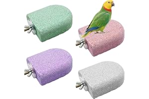 Allazone Piedra de molienda de dientes de mascotas y perca, soportes de perca para pájaros, juguetes naturales para masticar pájaros pequeños y medianos, periquitos, conures, cacatúas, ratas (4 piezas