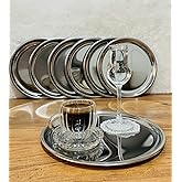 6 Adet L&uuml;x G&uuml;m&uuml;ş Paslanmaz &Ccedil;elik Yuvarlak &Ccedil;ay,Kahve,Pasta Servis Tepsisi Sunum Tepsisi 21.5 cm