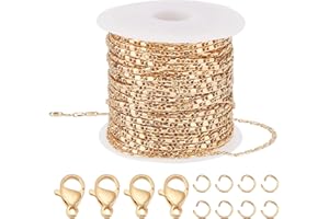 Beebeecraft 33Feet Chaîne de Câble 18carats Plaquée Or avec 20 cloues d'hommes et 50 sauts pour Faire des Bracelets de Collier pour la Fabrication de Bracelets, Boucles d'oreilles et Colliers