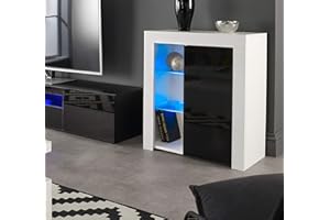 MMT Furniture Designs Ltd - Aparadores modernos para bufet con luces LED, color blanco con acabado mate, blanco/negro, Small