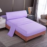 Meishida 3-Piece Bed Sheet Set for 90 cm/135 cm/150 cm Beds, Fitted Sheet, Top Sheet, Pillow Case Plain Colour (90 cm, Lilac)