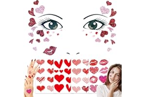Sugeru 5 sztuk naklejek Love Heart Face Art & Tattoo - Butterfly, zdejmowane naklejki na twarz, tymczasowe tatuaże, brokatowa farba do twarzy na karnawał, Halloween, dla dzieci i dorosłych, kolorowe