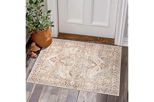 TOPICK Wycieraczka nadająca się do prania, ceglana, w kwiaty, vintage, do użytku wewnątrz i na zewnątrz, orientalna, cienka, składana, do drzwi wejściowych, patio, korytarza, 60 x 90 cm